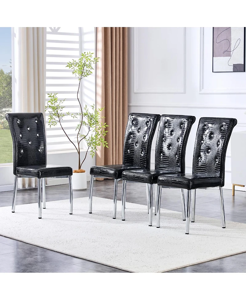 Streamdale Furniture Set of 4 Retro Alligator Faux Leather Dining Chairs with Crystal Buckle