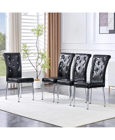 Streamdale Furniture Set of 4 Retro Alligator Faux Leather Dining Chairs with Crystal Buckle
