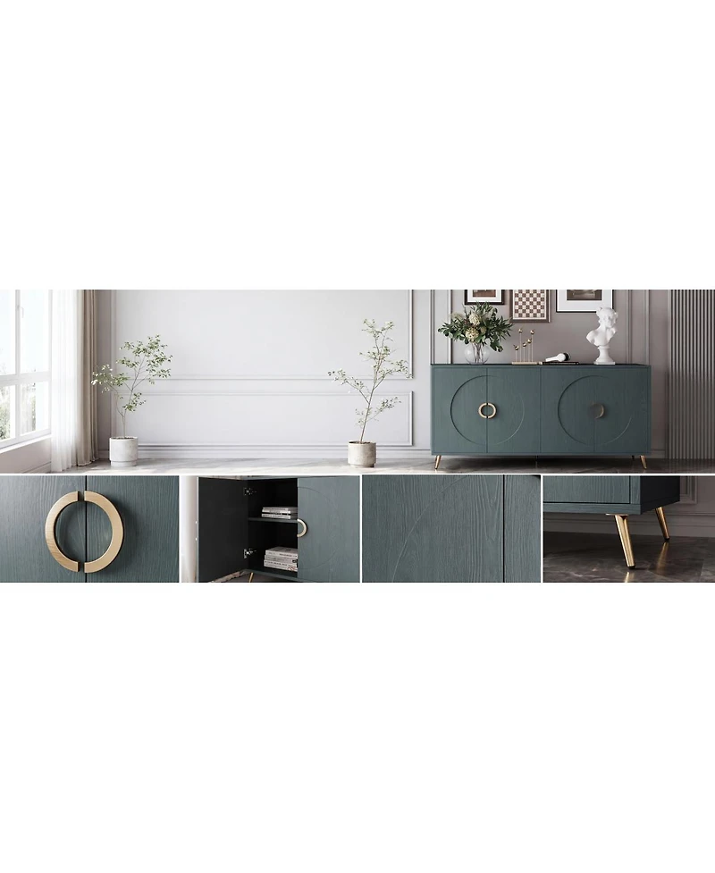 Streamdale Furniture Streamdale 60" Italian Green Wood Grain 4-Door Sideboard with Gold Handles