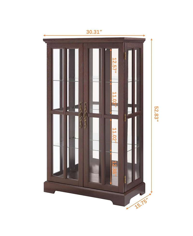 Streamdale Furniture Glass Tall Cabinet with Rgb Lights and 3 Adjustable Shelves