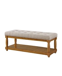 Streamdale Furniture Upholstered Linen Storage Bench with Shelf and Tufted Ottoman Design