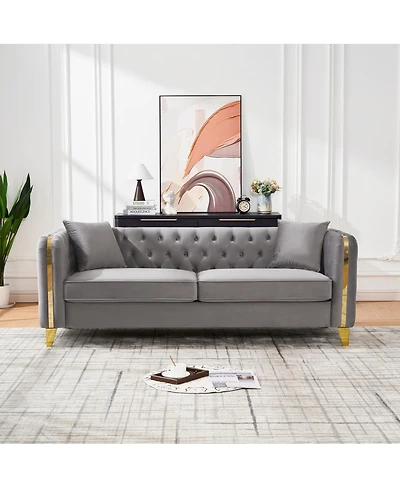 Streamdale Furniture 81" Velvet Chesterfield Sofa with Gold Legs