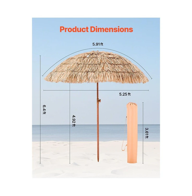 Slickblue Thatched Patio Umbrella with Tilt Function, Tiki Style Pool Umbrella for Beach, Garden & Backyard