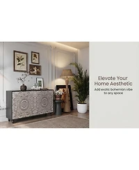 Streamdale Furniture 60" Boho Mandala 3D Embossed 4-Door Sideboard Credenza