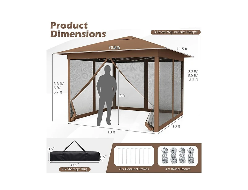 Boyel Living 11.5 x 11.5 Feet Pop-up Canopy Instant One-Person Setup With Mesh Screen Netting