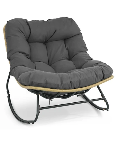 Sugift Outdoor Papasan Rocking Chair with Extra-Thick Cushioned Egg-Shaped Seat