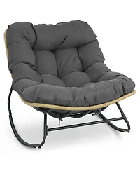 Sugift Outdoor Papasan Rocking Chair with Extra-Thick Cushioned Egg-Shaped Seat