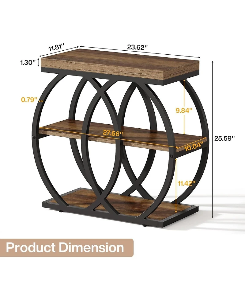 Tribesigns 3-Tier Narrow End Table with Metal Frame, 23.62" L x 11.81" W x 25.59" H