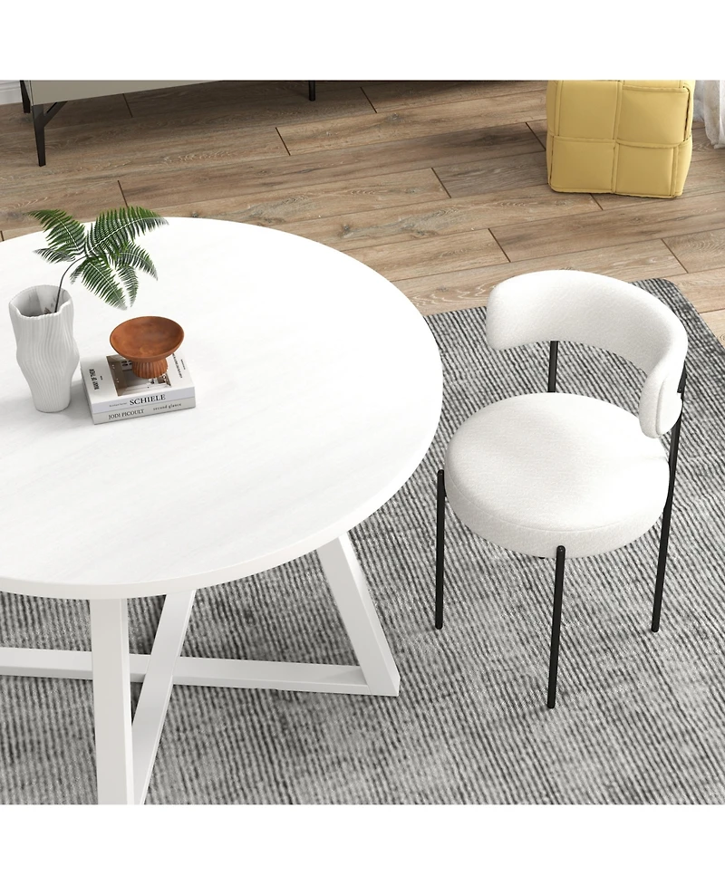 Flynama 3-Piece Round Dining Set, Trestle Base Table and 2 Boucle Fabric Chairs