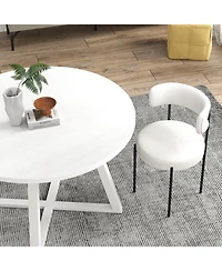 Flynama 3-Piece Round Dining Set, Trestle Base Table and 2 Boucle Fabric Chairs