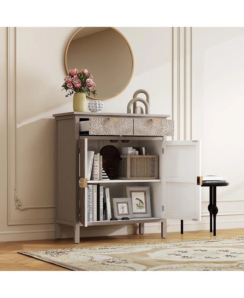Streamdale Furniture Hand-Carved Wooden Storage Cabinet with Drawer and Doors