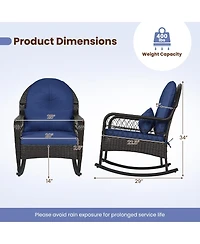 Gymax 2 Piece Outdoor Wicker Rocking Chair 400 Lbs Rattan Rocker Chair with Thick Cushions