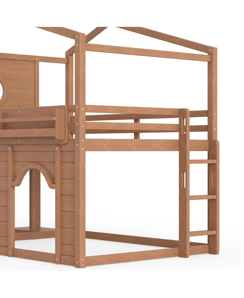 Streamdale Furniture Full Size House Loft Bed with Slide, Wardrobe and Bookshelves