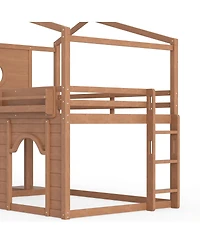 Streamdale Furniture Full Size House Loft Bed with Slide, Wardrobe and Bookshelves