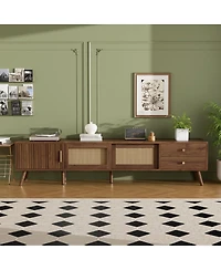 Streamdale Furniture 76" Rattan Doors Tv Stand for TVs up to 85", Wood-Grain Entertainment Center