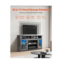 Slickblue Farmhouse Entertainment Center with Tv Stand, Storage Cabinets, Led Light Strip for Bedroom