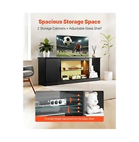 Slickblue Entertainment Center Tv Stand with Glass Shelf, Adjustable Shelves and Led Light Strip