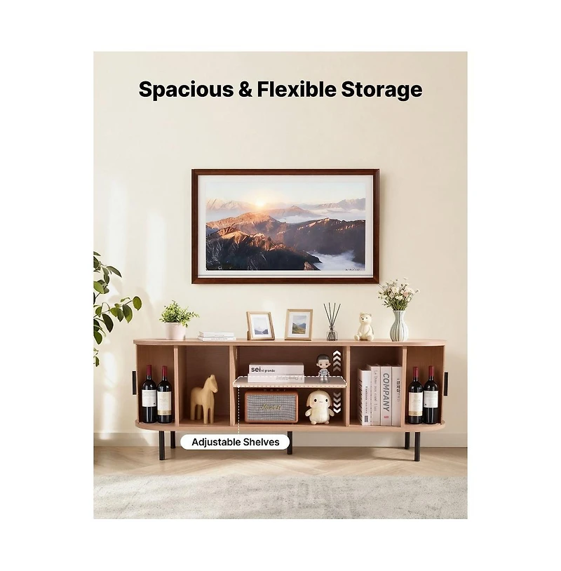 Slickblue Entertainment Center with Rolling Door and Adjustable Storage Shelves, Tv Console Table