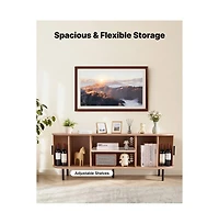 Slickblue Entertainment Center with Rolling Door and Adjustable Storage Shelves, Tv Console Table