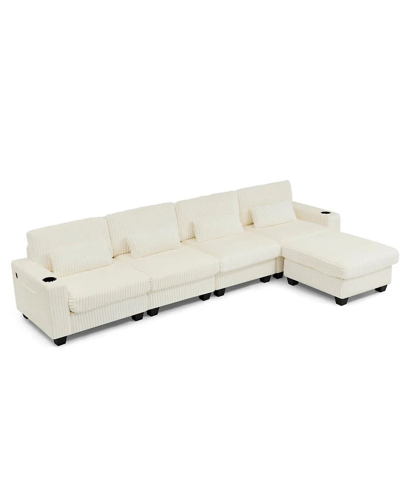 Streamdale Furniture L-Shaped Corduroy Modular Sectional Sofa with Storage and Cup Holders