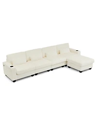 Streamdale Furniture L-Shaped Corduroy Modular Sectional Sofa with Storage and Cup Holders