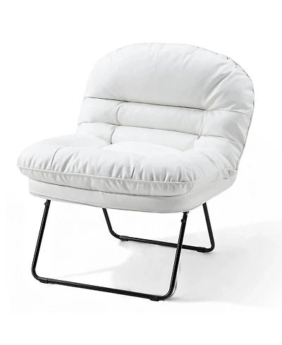 Yiortwo Foldable Faux Leather Outdoor Lounge Chair Adjustable Backrest Patio Bedroom Dorm Seat