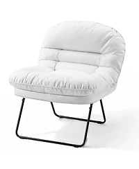 Yiortwo Foldable Faux Leather Outdoor Lounge Chair Adjustable Backrest Patio Bedroom Dorm Seat
