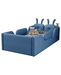 Streamdale Furniture Twin Upholstered Kids Floor Bed with Rabbit Cushion and Side Rails