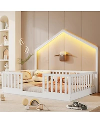 Streamdale Furniture Full Floor Bed with High Rails and Light for Kids