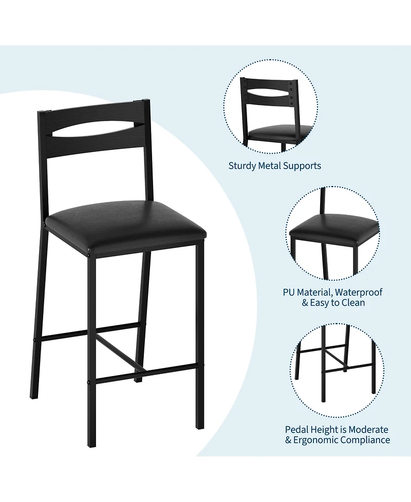 homfan 3-Piece Counter Height Dining Set - Storage Shelves + 2 Upholstered Chairs Sturdy Metal Frame Space-Saving for Room, Apartment