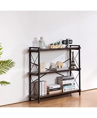 Slickblue Freestanding 3-Tier Bookshelf with Metal Frame, Rustic Storage Shelving Unit for Bedroom and Living Room