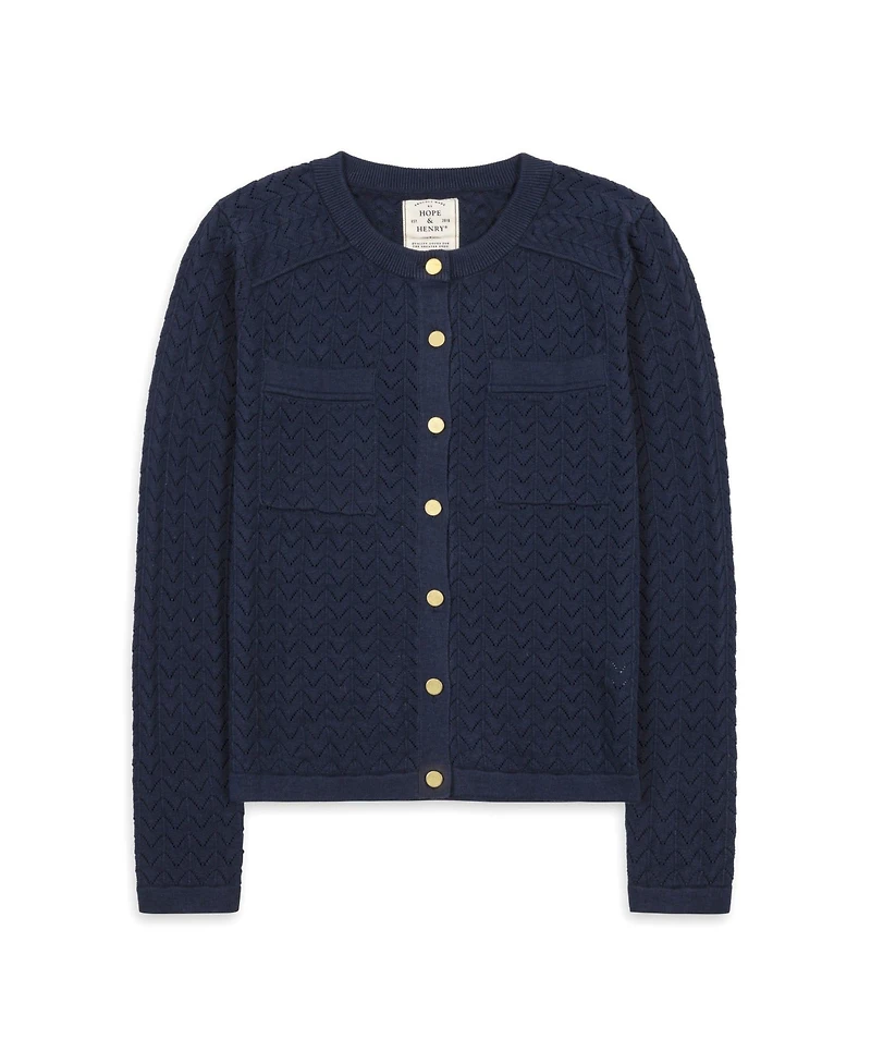 Hope & Henry Women's Organic Cotton Pointelle Cardigan