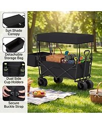 Costway Folding Utility Wagon with Detachable Canopy, Collapsible Garden Cart