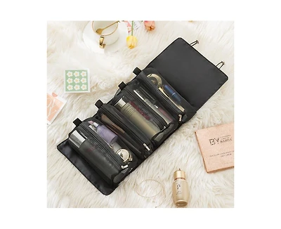 Mountaintop Travel Toiletry Bag Makeup Cosmetic Bag 4-in-1 Roll-Up Make Up Storage Organizer With 4 Zipper Pouches