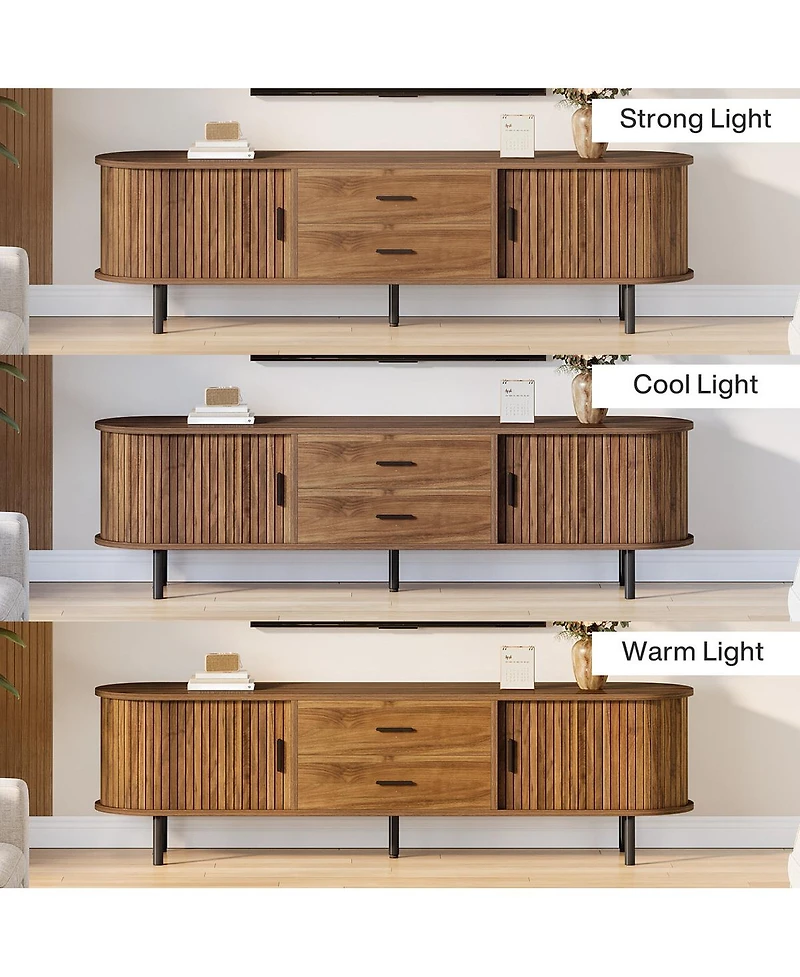 Tribesigns 70" Mid-Century Tv Stand with Sliding Doors and Shelves