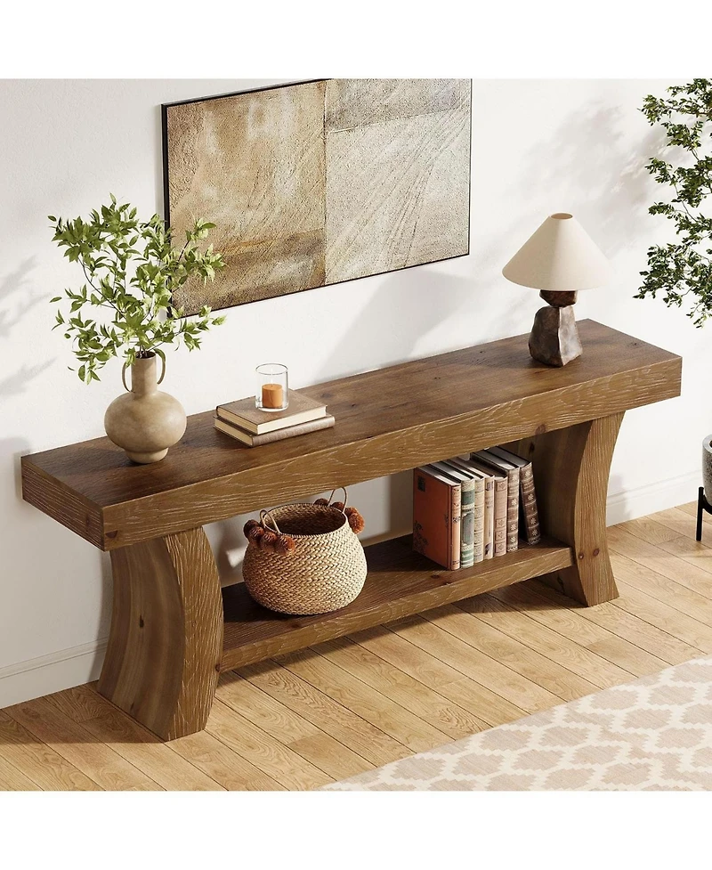 Tribesigns 63" Solid Wood Console Table with Shelf