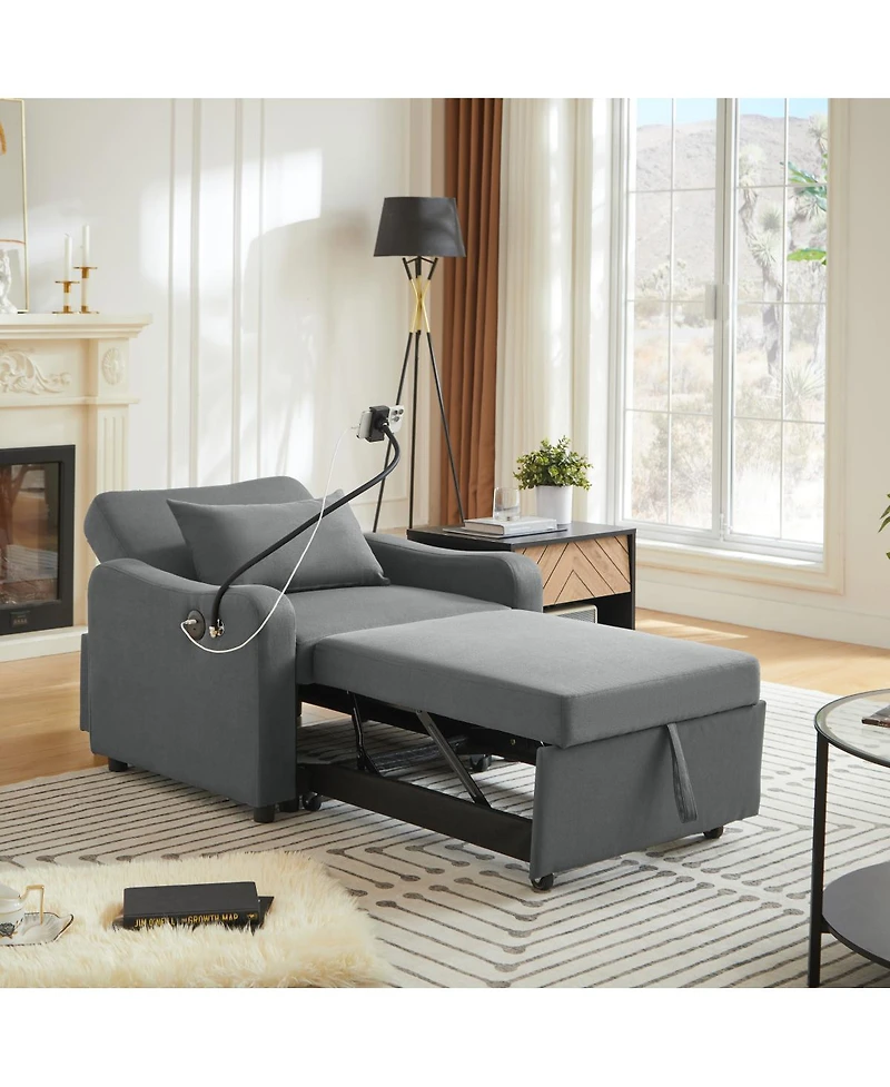 Streamdale Furniture 3-in-1 Convertible Sleeper Sofa Chair with Usb and Adjustable Backrest