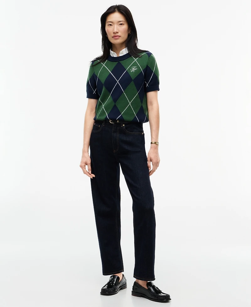 Tommy Hilfiger Women's Tartan Argyle Short-Sleeve Sweater