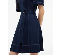 Tommy Hilfiger Women's Top Stitch Short-Sleeve Crewneck Ecovero Viscose-Blend Mini Dress