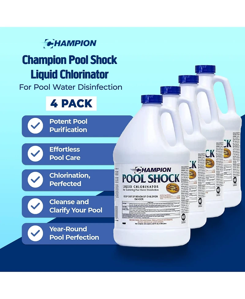 Champion Pool Shock Liquid Chlorinator for Pool Water Disinfection, (4 Pack)