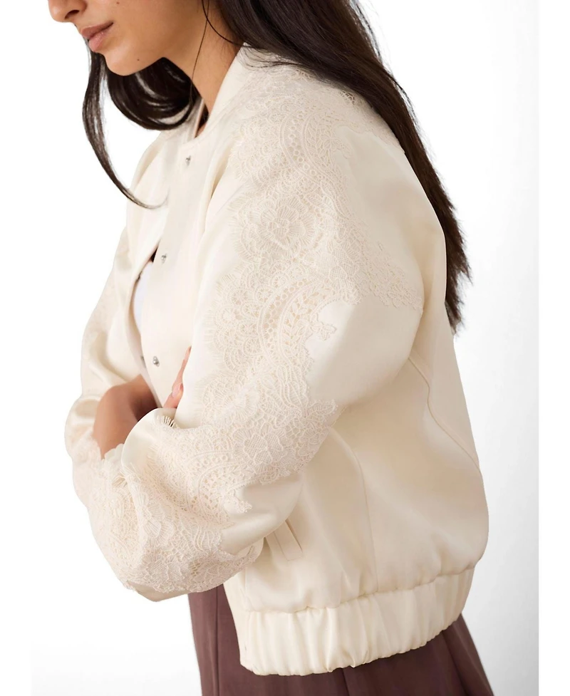Mint Velvet Women's Satin Lace Trim Bomber Jacket