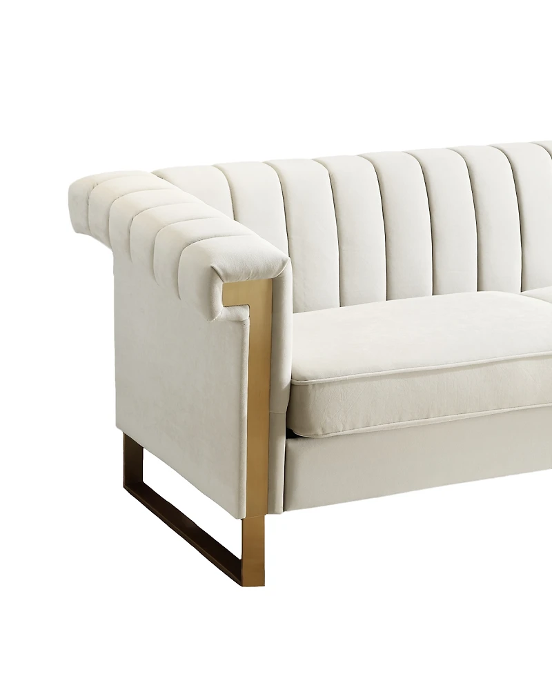 Streamdale Furniture Modern Velvet Chesterfield Sofa with Gold Accents and Channel Tufting