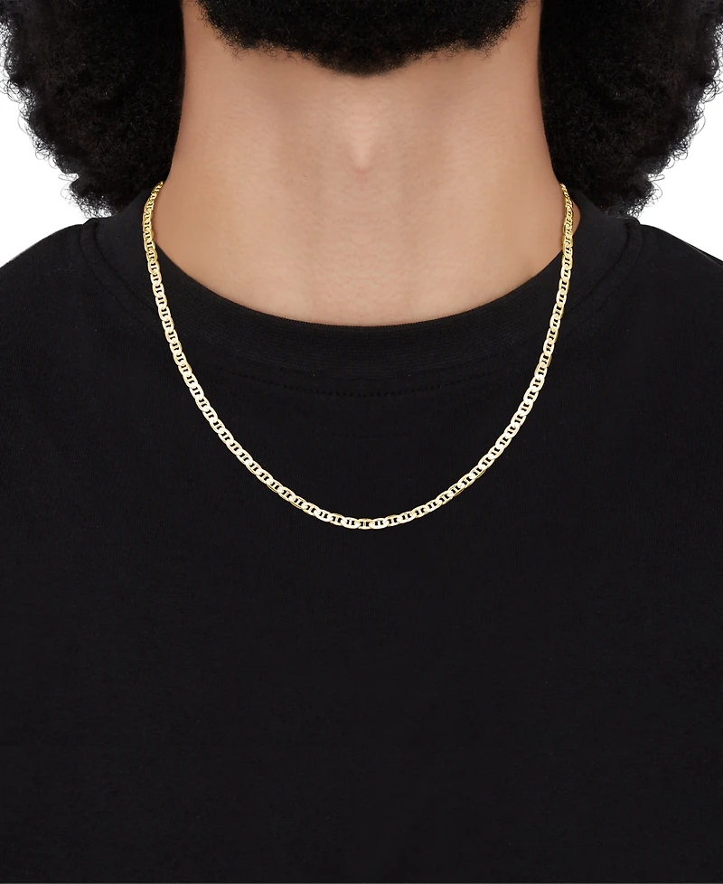 Italian Silver Solid Mariner Chain Necklace in 18k Gold-Plated Sterling Silver