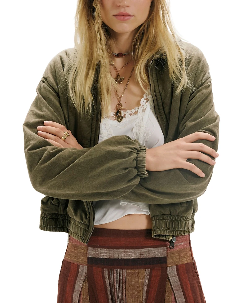 Free People Women's Birdie Cropped Washed Bomber Jacket