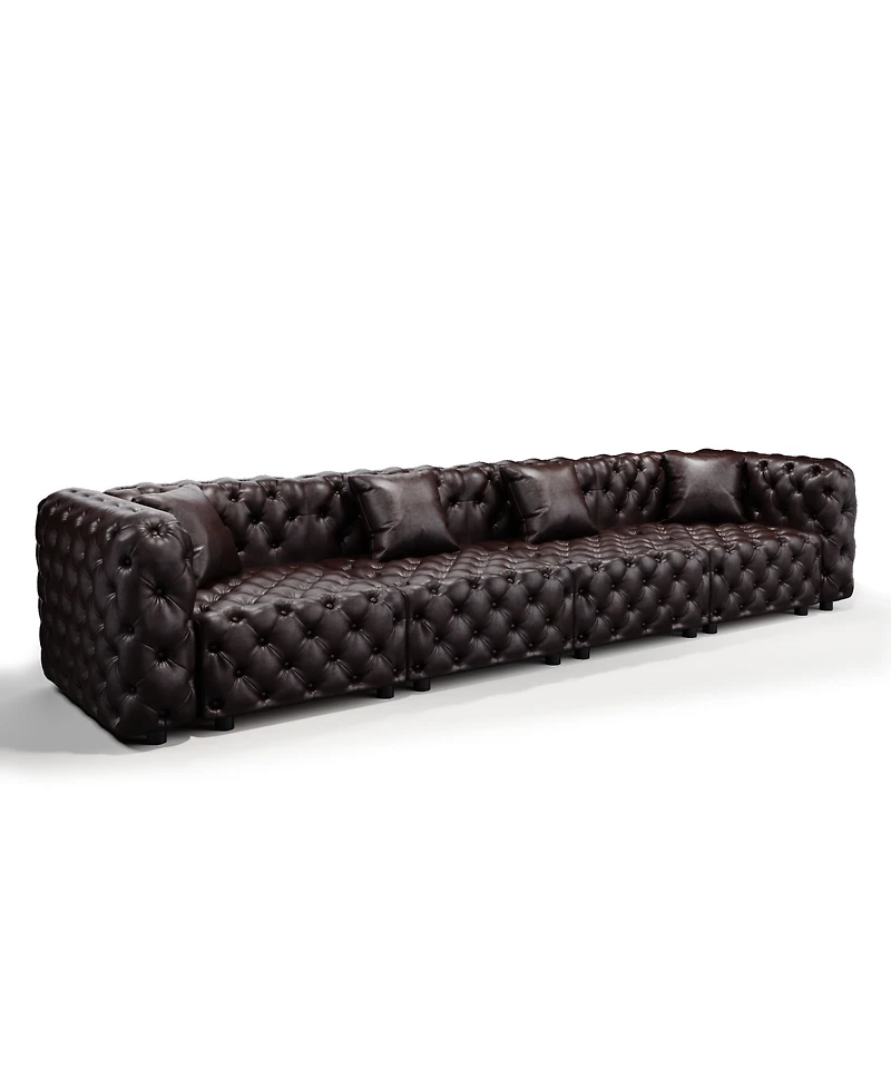 Streamdale Furniture 134.4" Modern Faux Leather Modular 4-Seater Sectional Sofa with Pillows