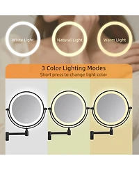 Busdays 8 Inch Rechargeable Wall Mounted Makeup Mirror Double Sided 1x 10x Magnifying with Lights 360 Rotation Foldable Arm for Bathroom Shaving
