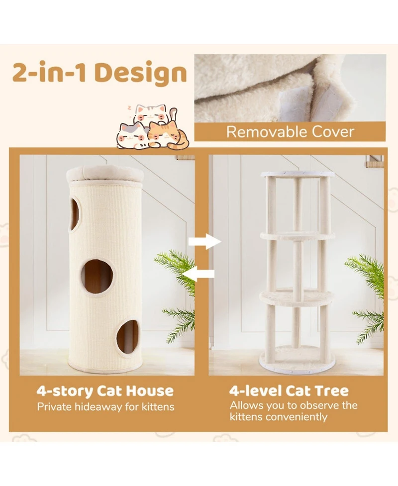 Sugift Elevated Cat Cave 49 Inch 4-Story Cat House for Multiple Cats with Removable Sidewalls