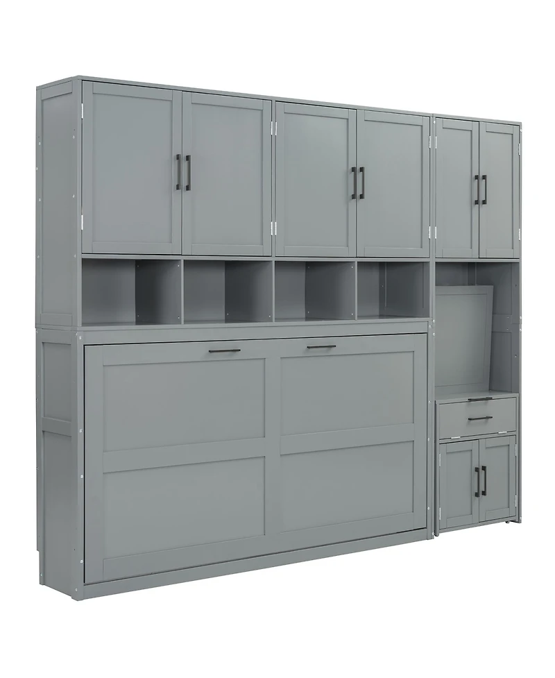 Clihome Twin Size Murphy Bed Wall Bed with Closet , Drawers and Desk
