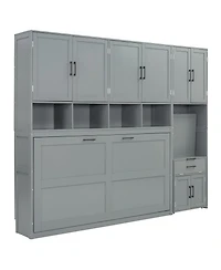 Clihome Twin Size Murphy Bed Wall Bed with Closet , Drawers and Desk