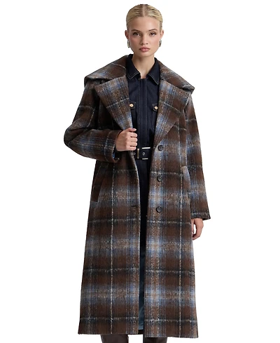 Avec Les Filles Women's Plaid Notch-Collar Maxi Coat